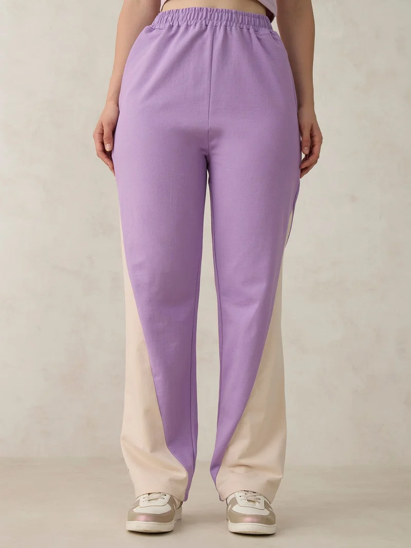 Outzidr  Lilac Cut And Sew Coloured Jogger for Women | Best Price UAE